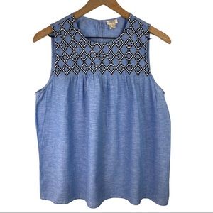 J. Crew Women’s Blue Diamond Embroidery Sleeveless Linen Blend Tank Top 12